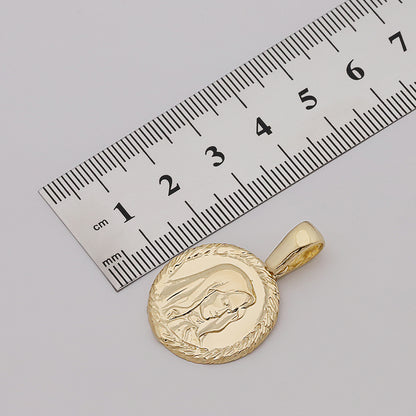 9ct Yellow Gold Madonna Virgin Mary Round Pendant