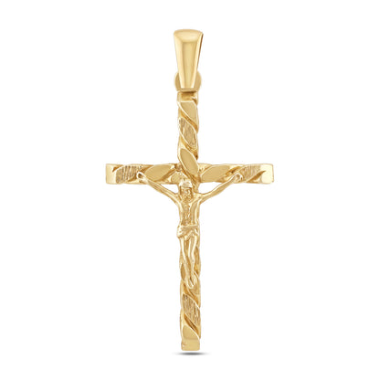 9ct Yellow Gold Patterned & Polished Crucifix Twist Cross Pendant