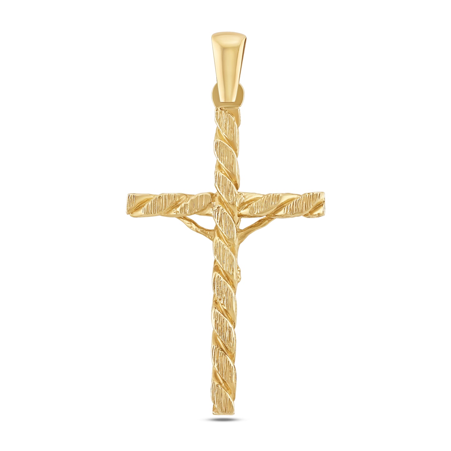 9ct Yellow Gold Patterned & Polished Crucifix Twist Cross Pendant