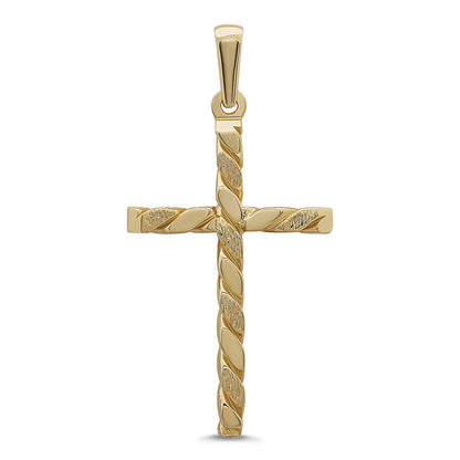 9ct Yellow Gold Patterned & Polished Cross Pendant