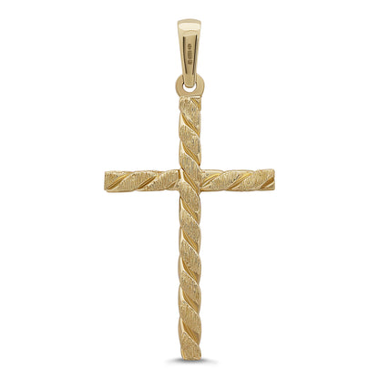 9ct Yellow Gold Patterned & Polished Cross Pendant