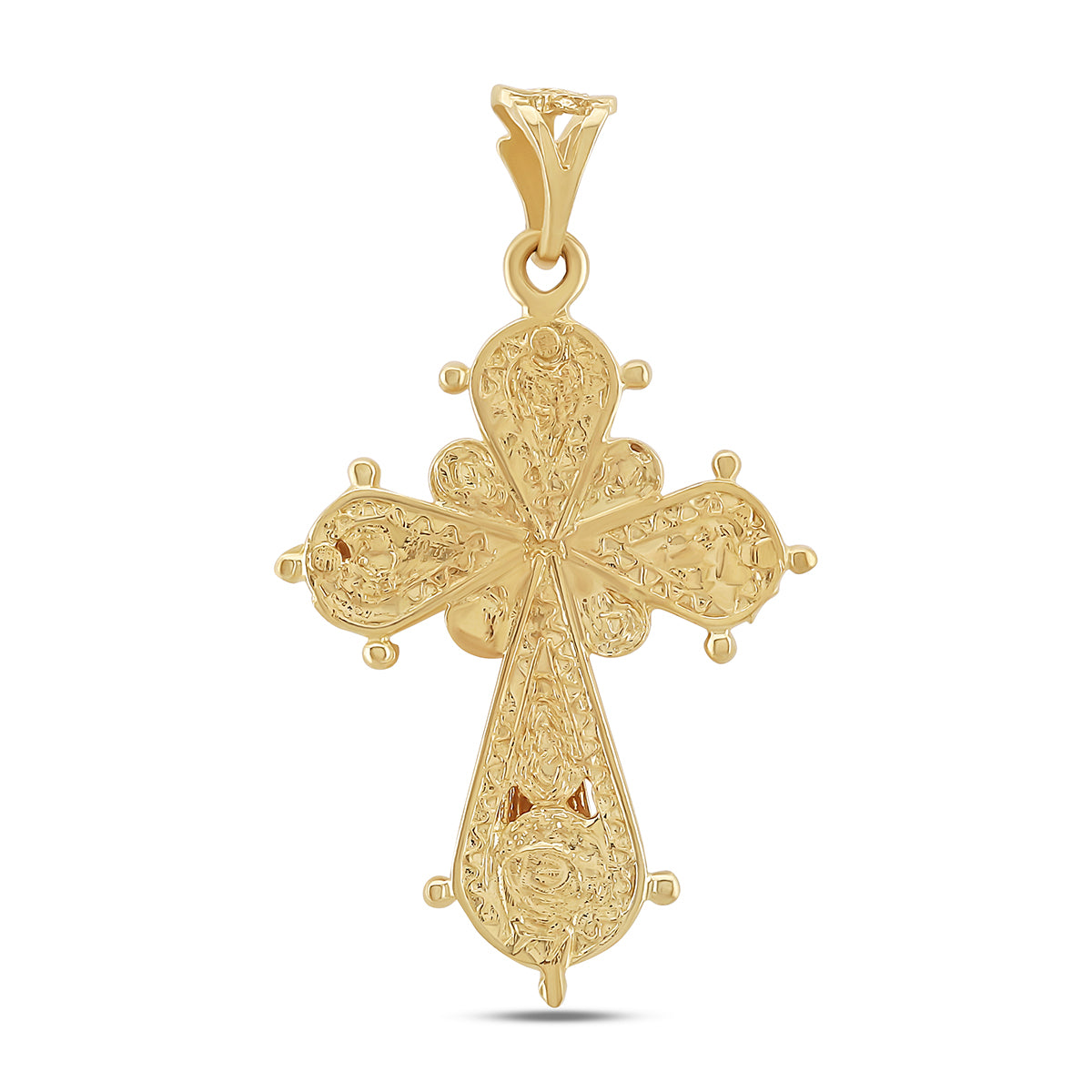 9ct Yellow Gold Polished and Patterned Single Gem Set Small Cross Pendant