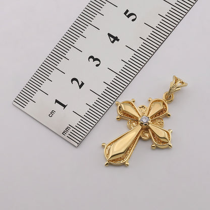 9ct Yellow Gold Polished and Patterned Single Gem Set Small Cross Pendant