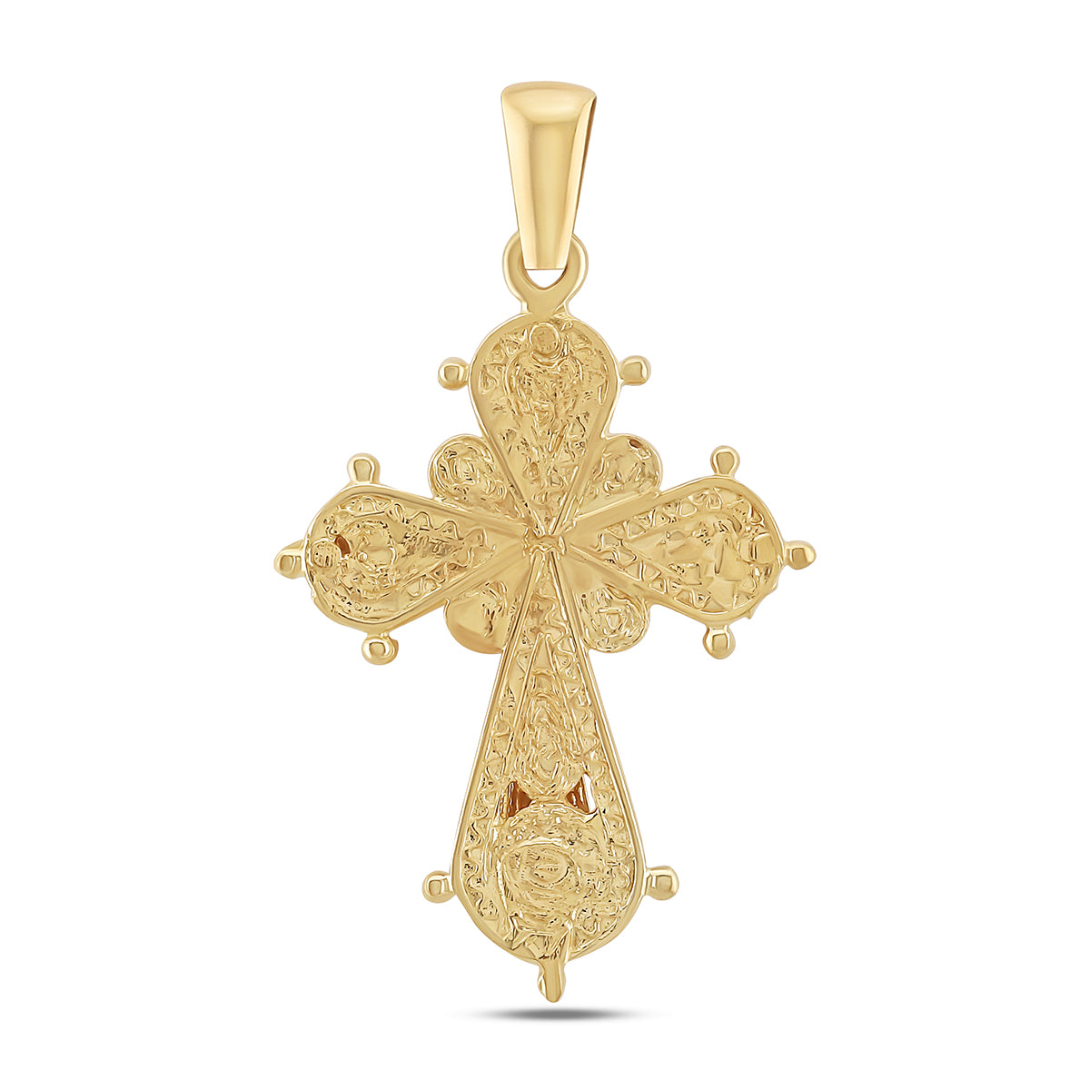 9ct Yellow Gold Polished and Patterned Single Gem Set Small Cross Pendant