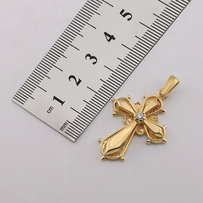 9ct Yellow Gold Polished and Patterned Single Gem Set Small Cross Pendant