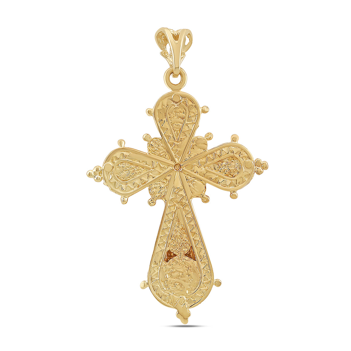 9ct Yellow Gold Polished and Patterned Single Gem Set Medium Cross Pendant