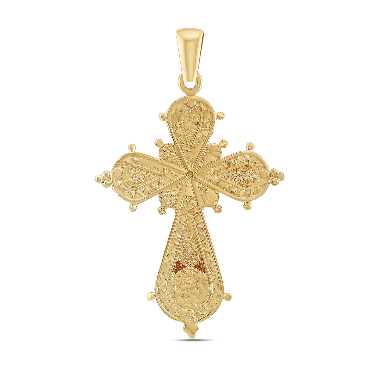 9ct Yellow Gold Polished and Patterned Single Gem Set Medium Cross Pendant
