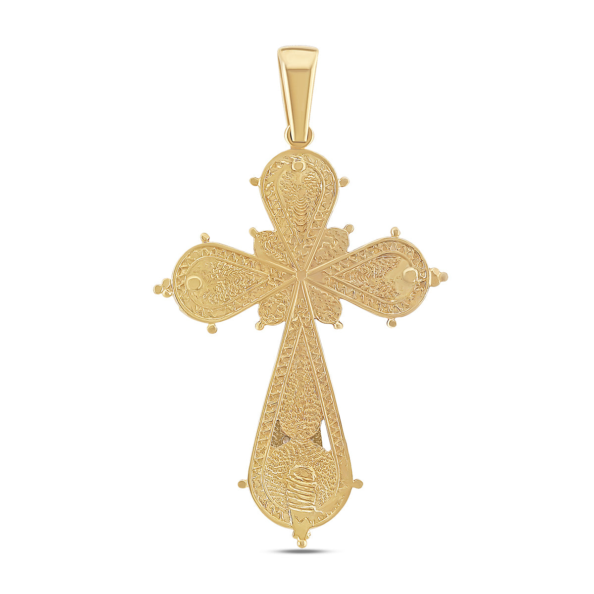9ct Yellow Gold Patterned & Gem Set Large Cross Pendant