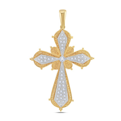 9ct Yellow Gold Patterned & Gem Set Extra Large Cross Pendant