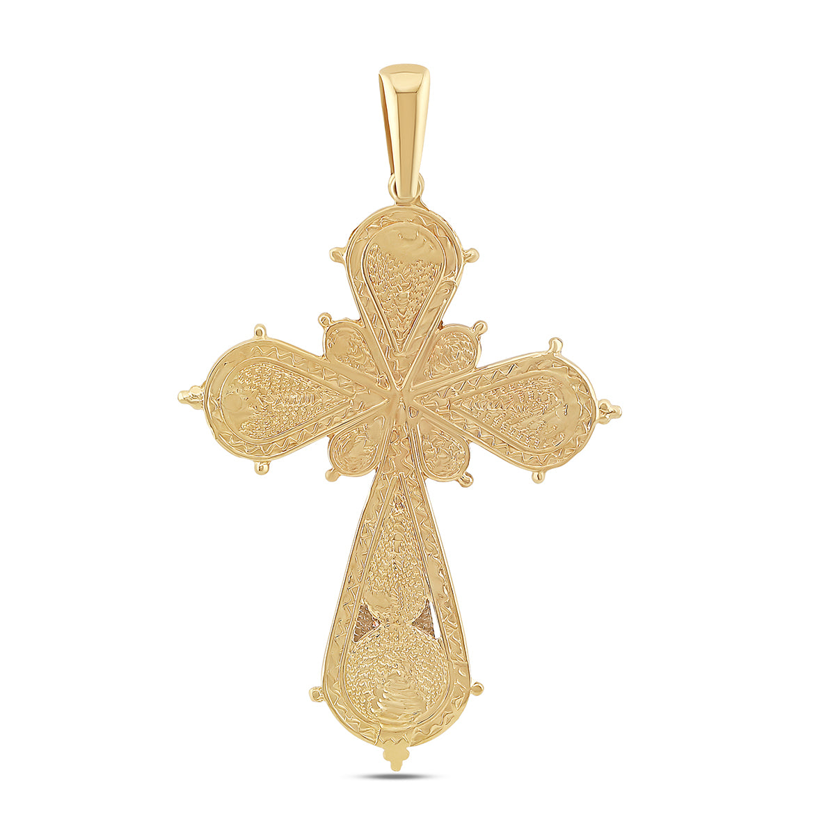 9ct Yellow Gold Patterned & Gem Set Extra Large Cross Pendant