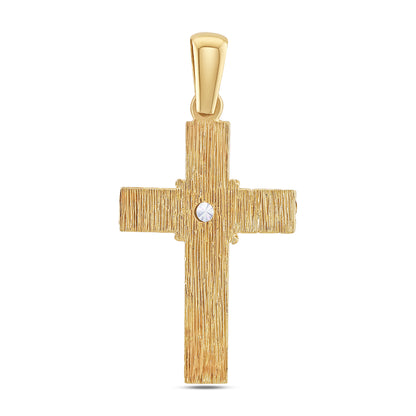 9ct Yellow Gold Checkered Pattern Gem-set Medium Cross Pendant