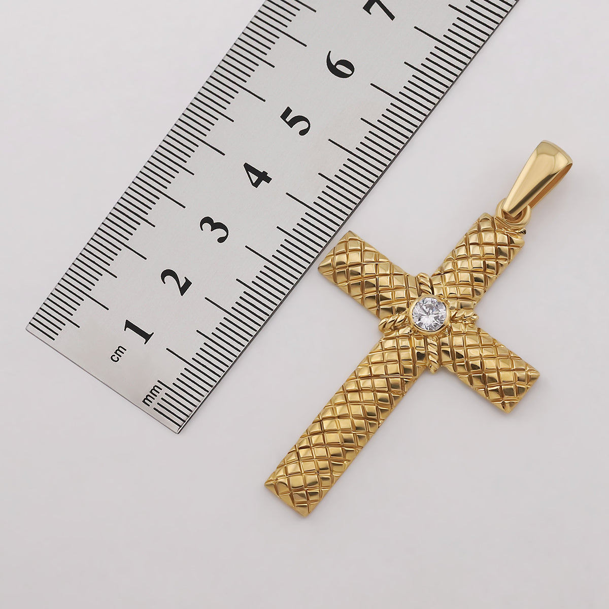 9ct Yellow Gold Checkered Pattern Gem-set Large Cross Pendant