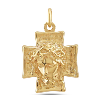9ct Yellow Gold Face Of Jesus Cross Pendant
