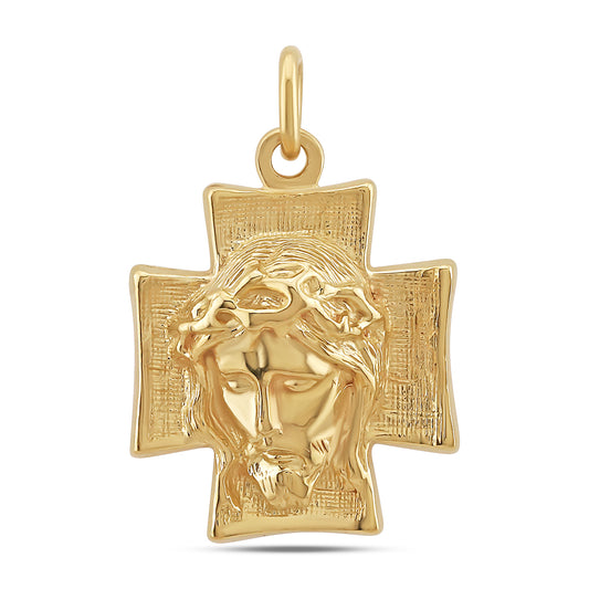 9ct Yellow Gold Face Of Jesus Cross Pendant