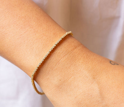 9ct Yellow Gold Round Rub Over Gem-Set Tennis Bracelet - 7"