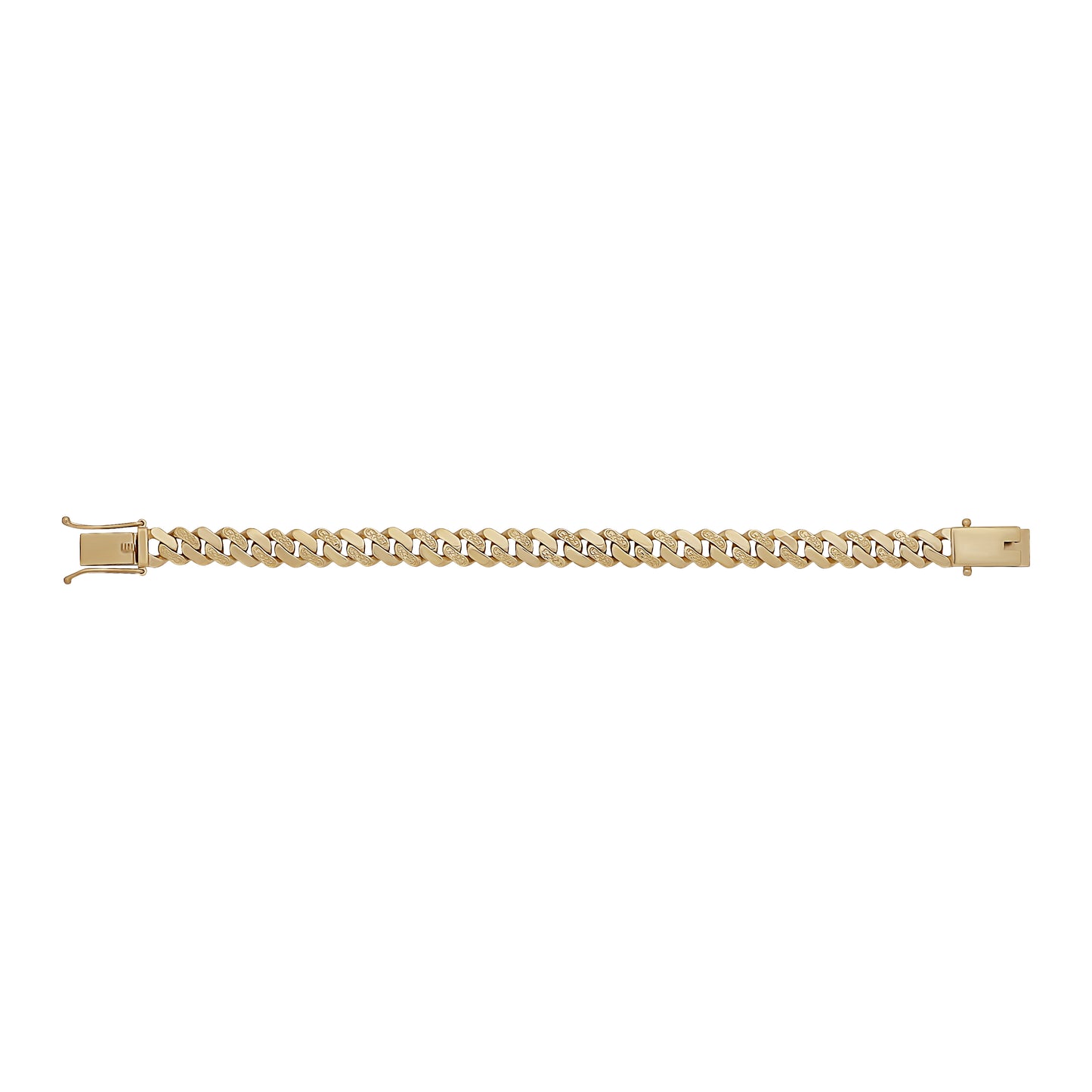 9ct Yellow Gold Solid Plain and Patterned Cuban Link Bracelet-8.5"