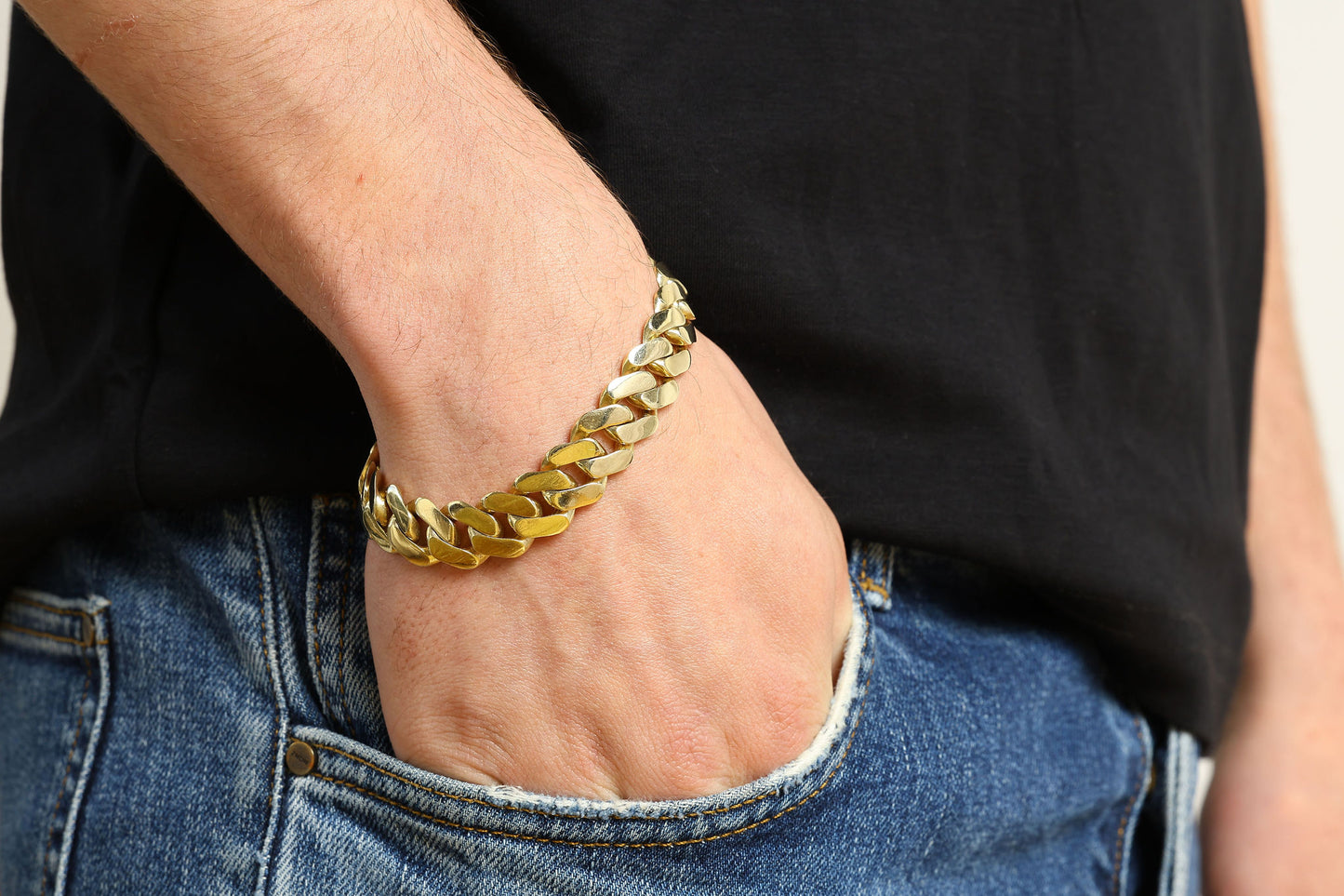 9ct Yellow Gold Solid Classic Cuban Link 10mm Bracelet