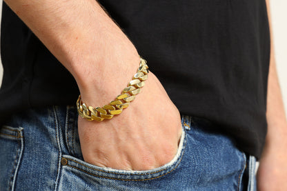 9ct Yellow Gold Solid Classic Cuban Link 10mm Bracelet