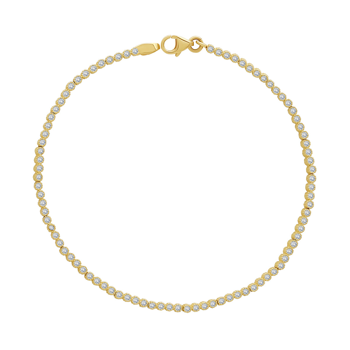 9ct Yellow Gold Round Rub Over Gem-Set Tennis Bracelet - 7"