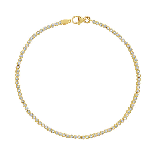 9ct Yellow Gold Round Rub Over Gem-Set Tennis Bracelet - 7"