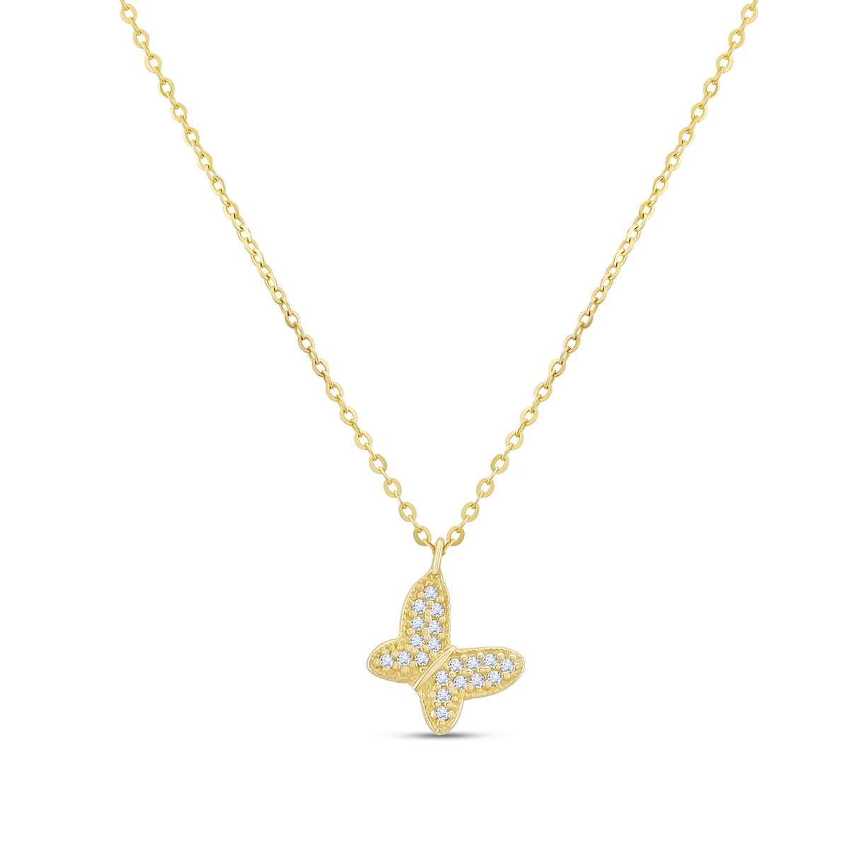 9ct Yellow Gold Gem Set Butterfly Necklace-16"