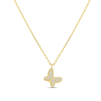 9ct Yellow Gold Gem Set Butterfly Necklace-16"
