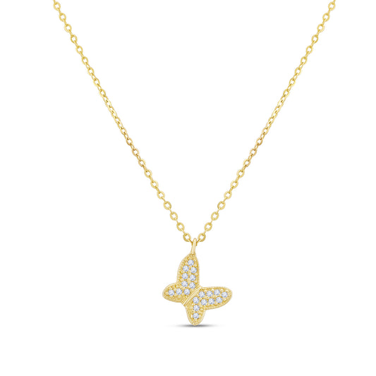 9ct Yellow Gold Gem Set Butterfly Necklace-16"