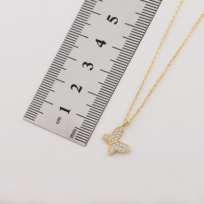 9ct Yellow Gold Gem Set Butterfly Necklace-16"
