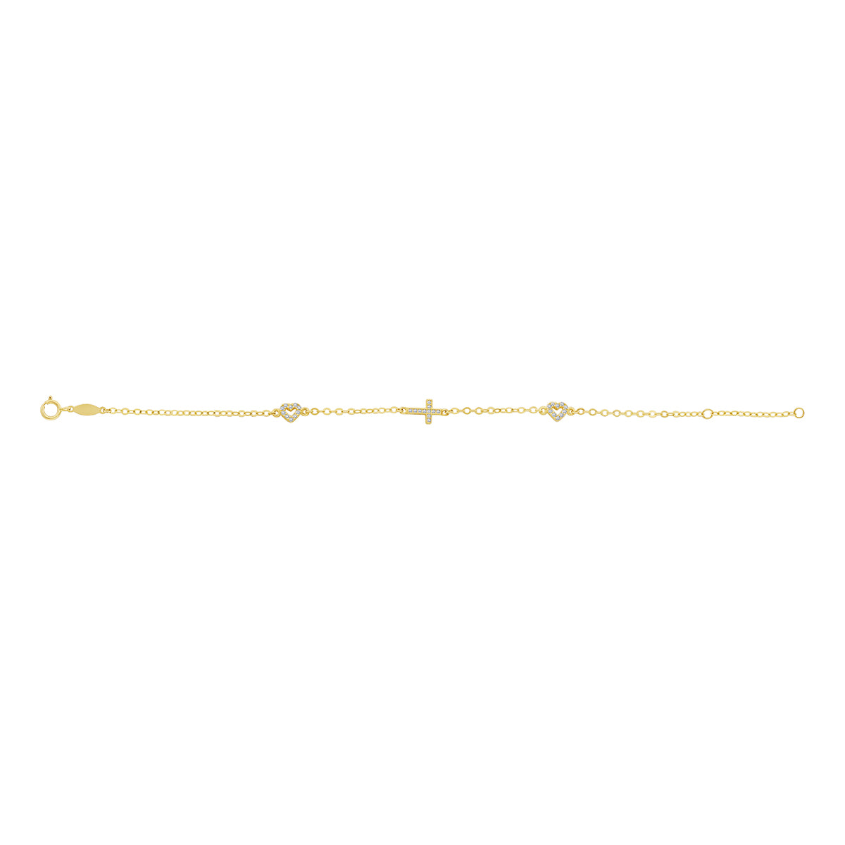 9ct Yellow Gold Gem-Set Heart and Cross Bracelet