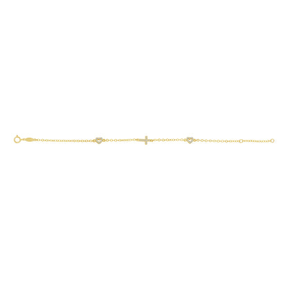 9ct Yellow Gold Gem-Set Heart and Cross Bracelet