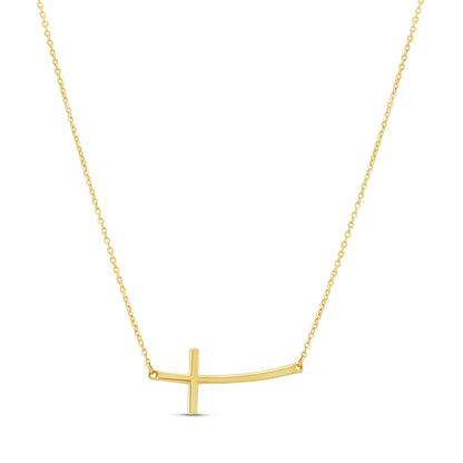 9ct Yellow Gold Curved Cross Polished Pendant-16"