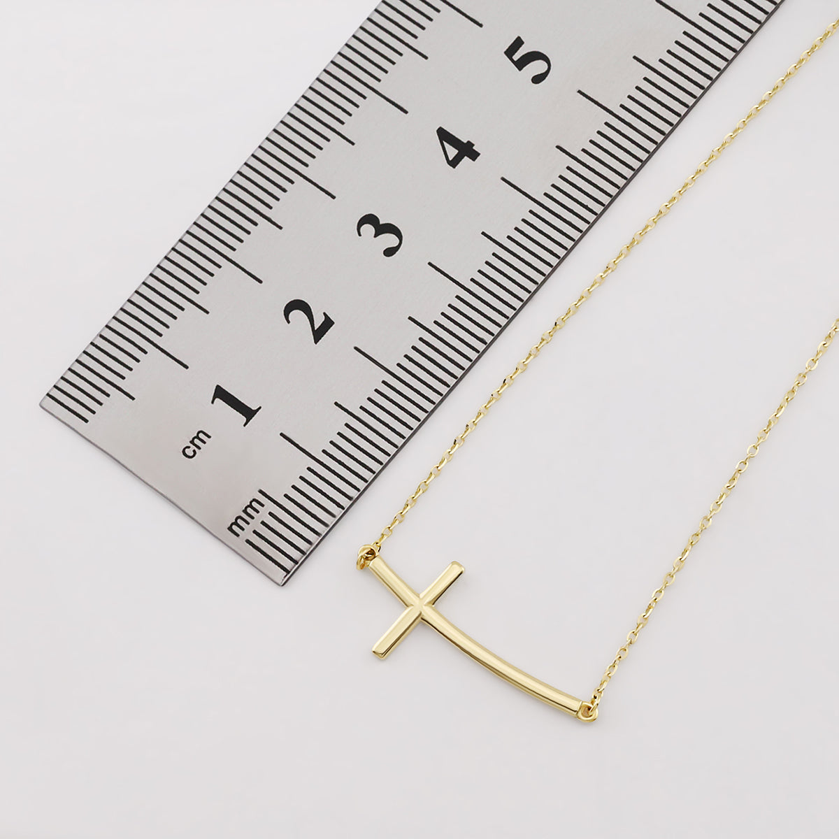 9ct Yellow Gold Curved Cross Polished Pendant-16"