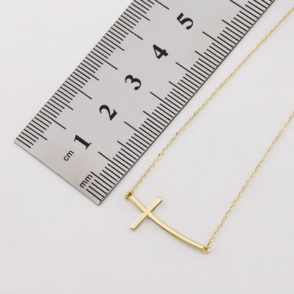 9ct Yellow Gold Curved Cross Polished Pendant-16"