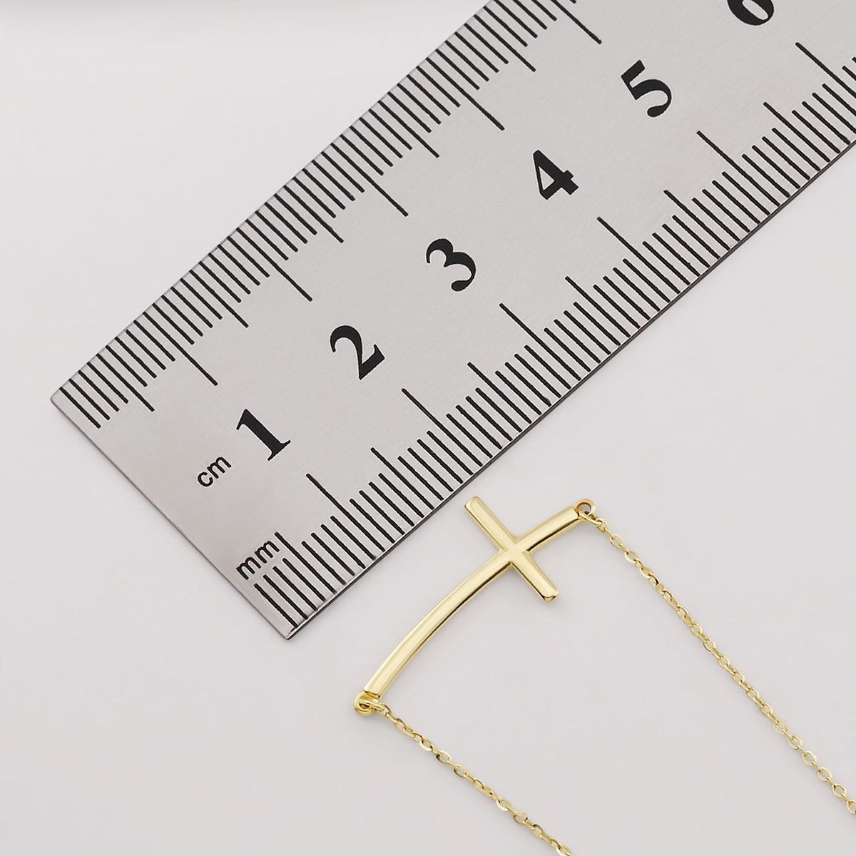 9ct Yellow Gold Curved Cross Polished Pendant-16"