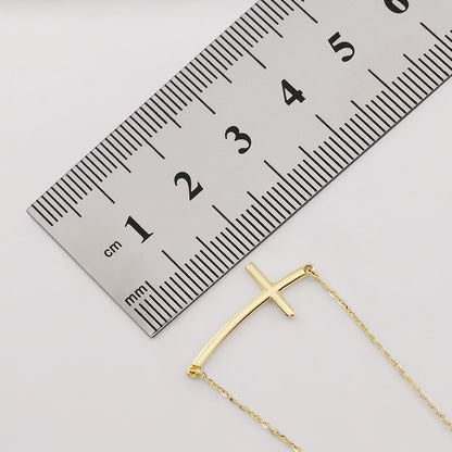 9ct Yellow Gold Curved Cross Polished Pendant-16"