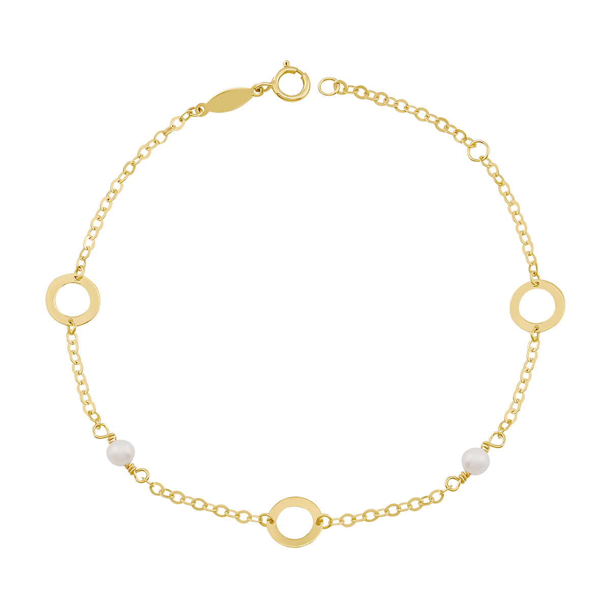 9ct Yellow Gold Circle And Pearl Bracelet