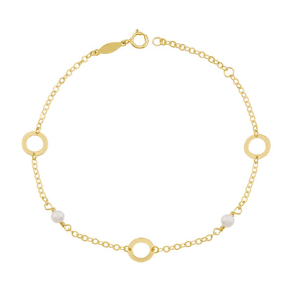9ct Yellow Gold Circle And Pearl Bracelet