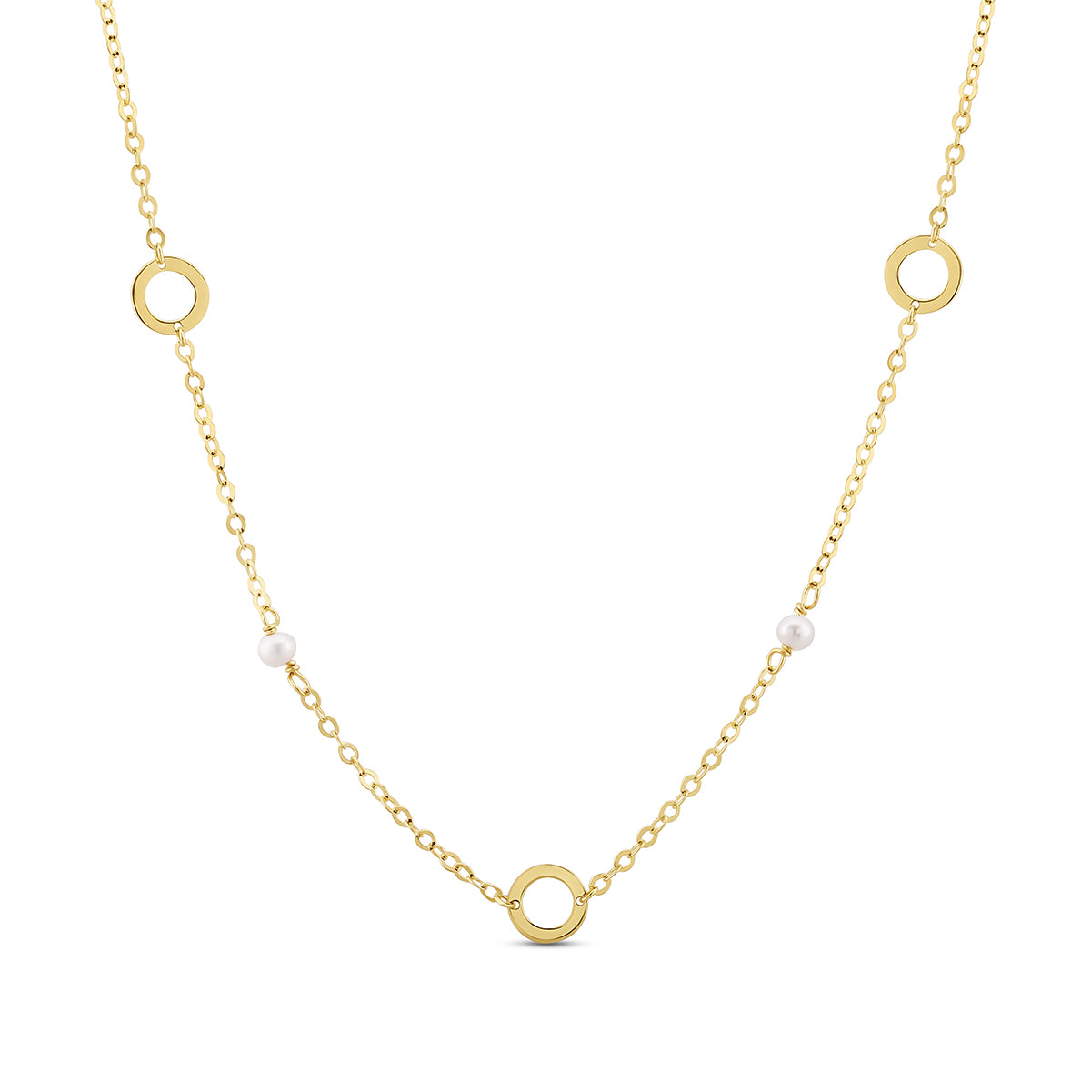 9ct Yellow Gold Circle And Pearl Chain- 16"
