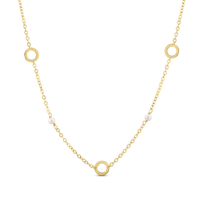 9ct Yellow Gold Circle And Pearl Chain- 16"