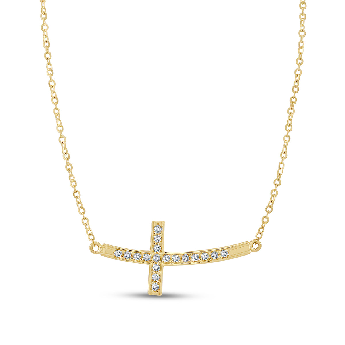 9ct Yellow Gold Gem-Set Sideways Cross Chain - 16"