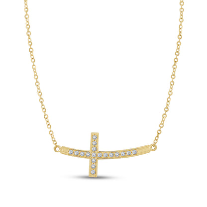 9ct Yellow Gold Gem-Set Sideways Cross Chain - 16"