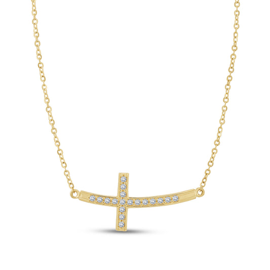 9ct Yellow Gold Gem-Set Sideways Cross Chain - 16"