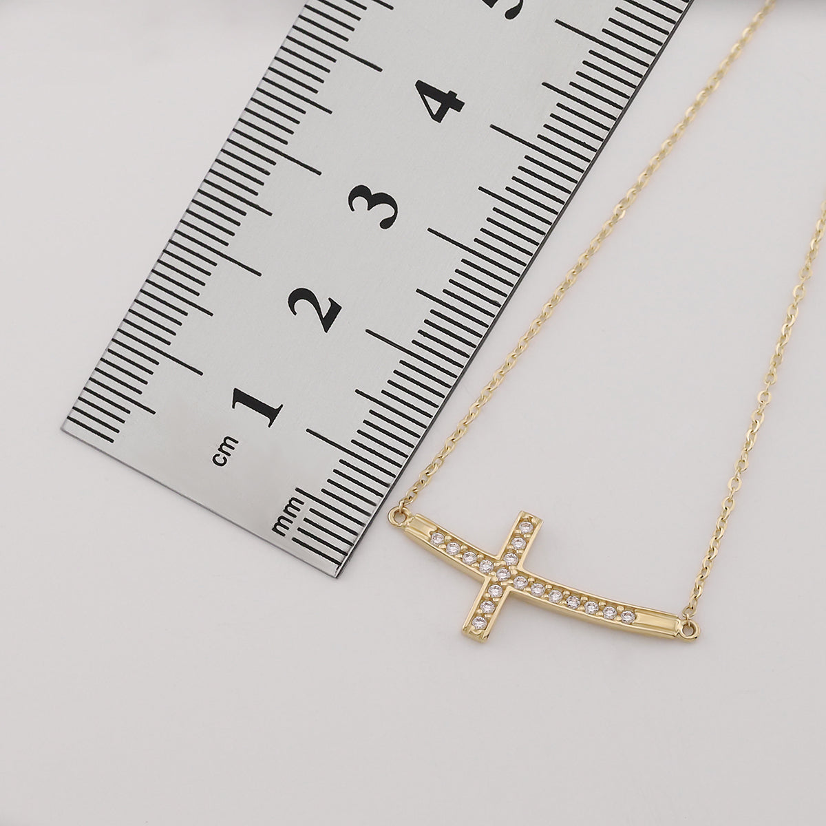 9ct Yellow Gold Gem-Set Sideways Cross Chain - 16"