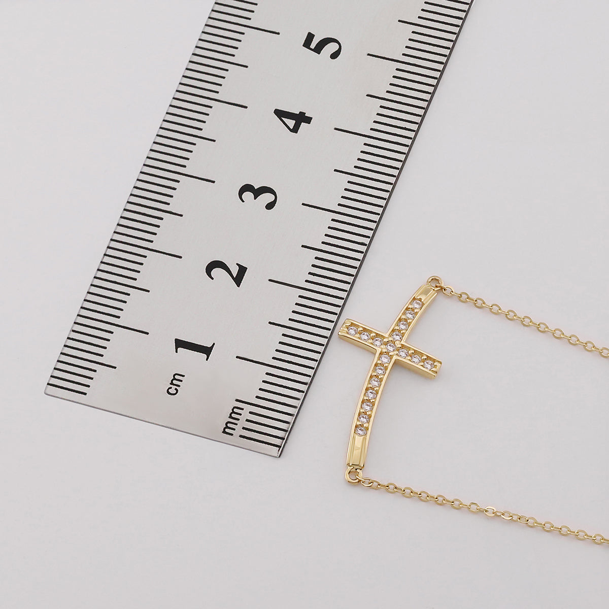 9ct Yellow Gold Gem-Set Sideways Cross Chain - 16"