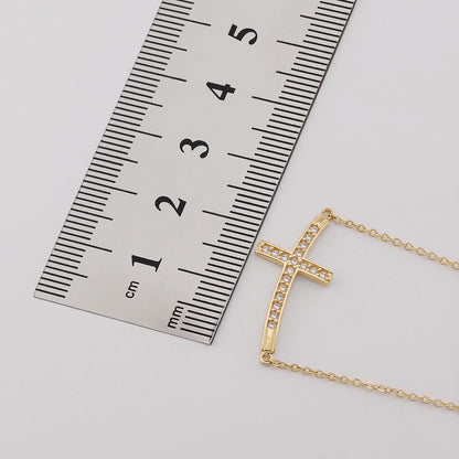 9ct Yellow Gold Gem-Set Sideways Cross Chain - 16"