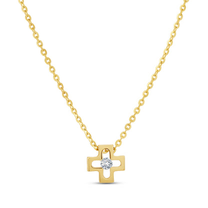 9ct Yellow Gold Small Gem-Set Polished Cross Chain - 16"