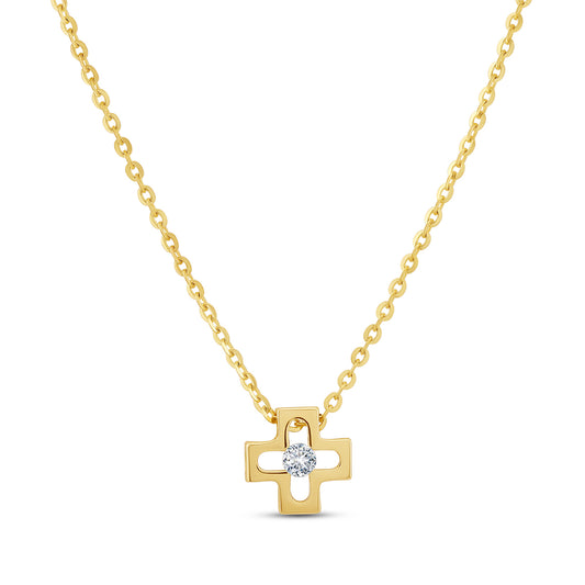 9ct Yellow Gold Small Gem-Set Polished Cross Chain - 16"