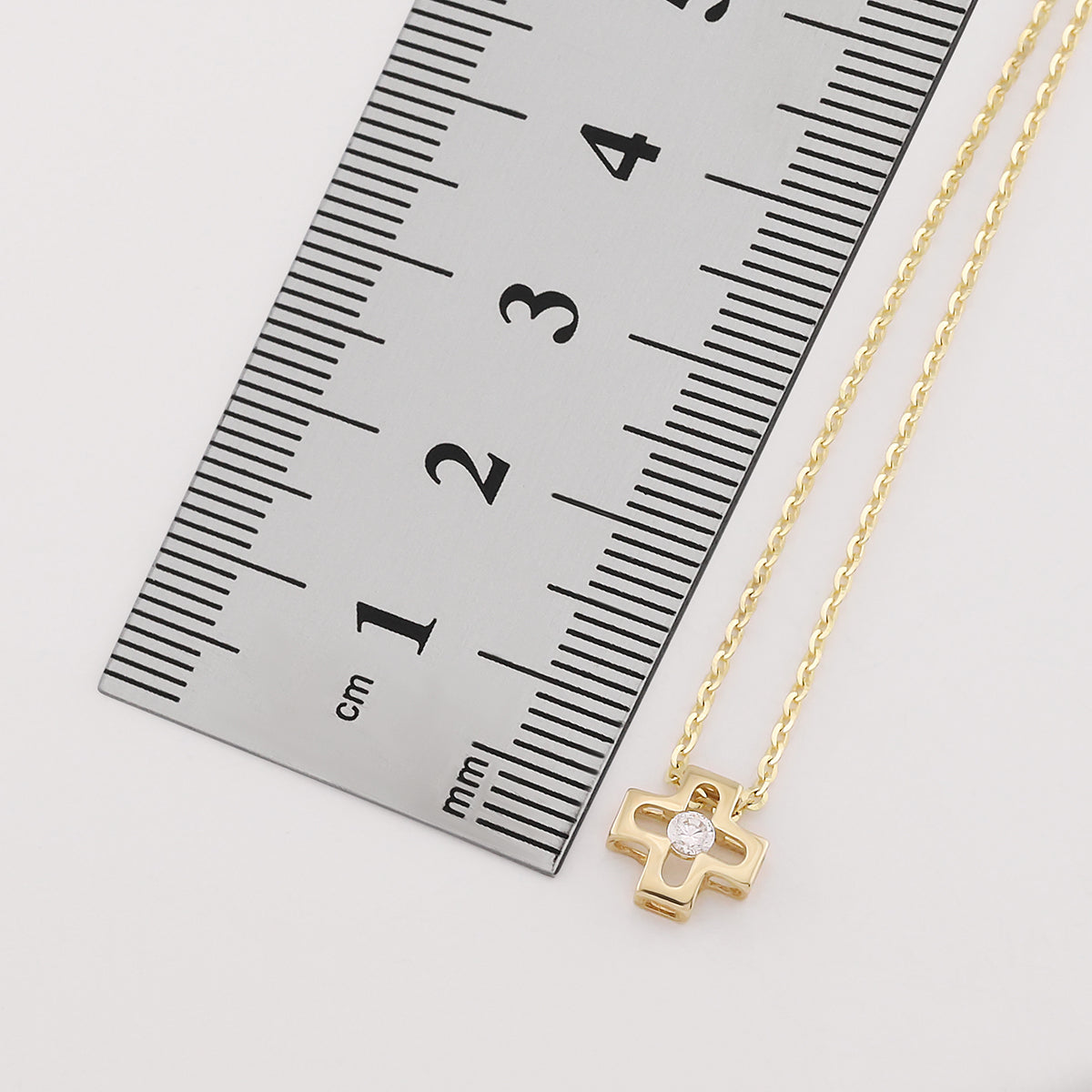 9ct Yellow Gold Small Gem-Set Polished Cross Chain - 16"