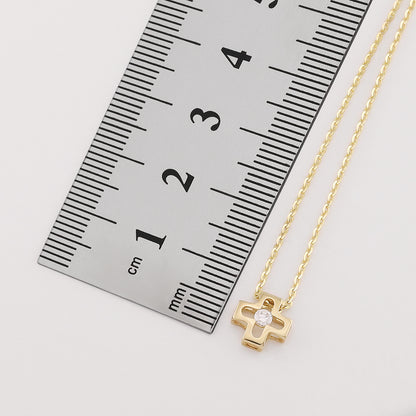 9ct Yellow Gold Small Gem-Set Polished Cross Chain - 16"