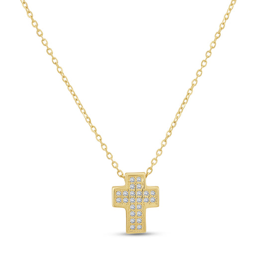 9ct Yellow Gold Gem-Set Cross Chain - 16"